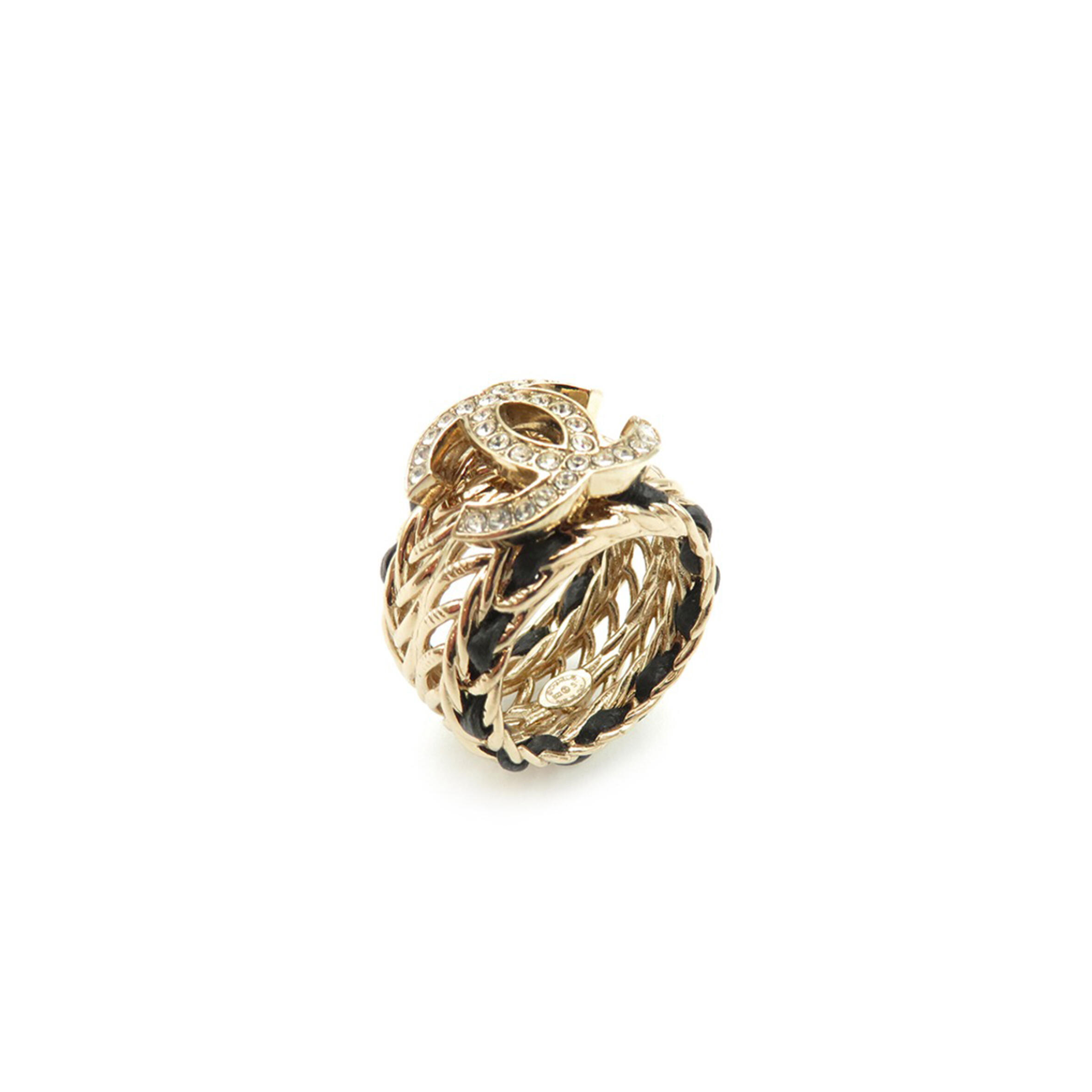 Ch**el metal lambskin classic cc logo ring